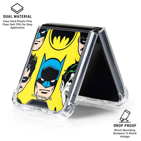 DC Comics Batman Vintage Character Pattern - Joker and Robin Galaxy Z Flip6 Clear Case