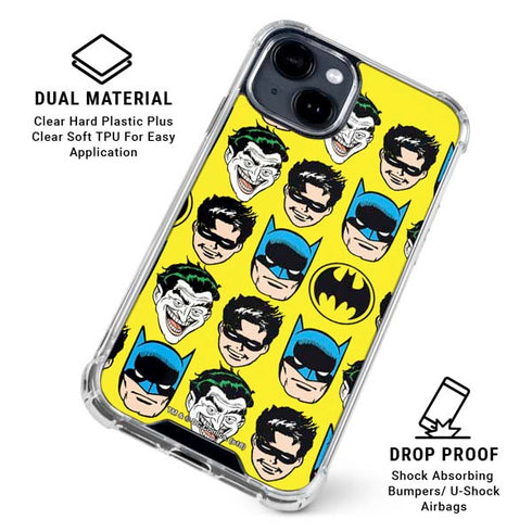 DC Comics Batman Vintage Character Pattern - Joker and Robin iPhone 15 Clear Case
