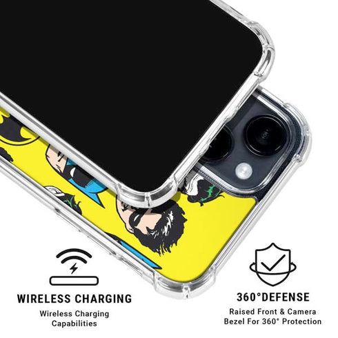 DC Comics Batman Vintage Character Pattern - Joker and Robin iPhone 15 Clear Case