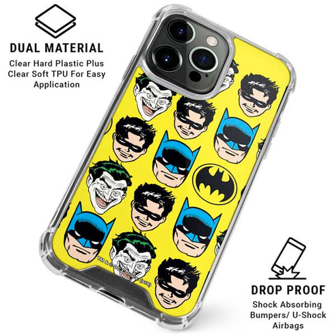 DC Comics Batman Vintage Character Pattern - Joker and Robin iPhone 16 Pro Clear Case
