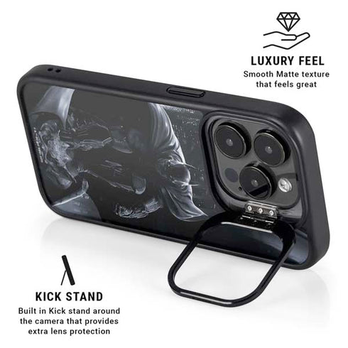 DC Comics Arkham Origins Batman In action pose iPhone 14 Pro Max Kickstand Case