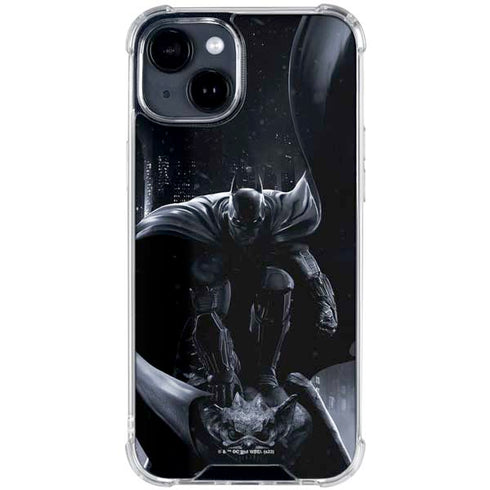 DC Comics Arkham Origins Batman In action pose iPhone 15 Clear Case