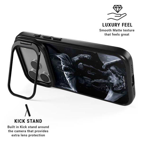 DC Comics Arkham Origins Batman In action pose iPhone 17 Pro Max Kickstand Case