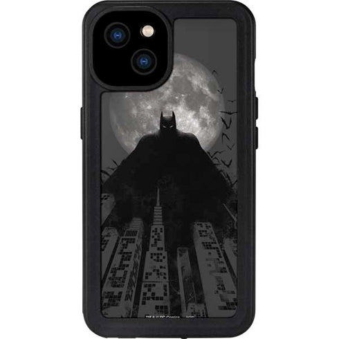 DC Comics Batman On City with Moon Art iPhone 15 Plus Waterproof Case