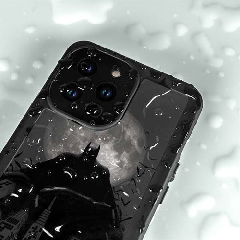 DC Comics Batman On City with Moon Art iPhone 15 Pro Waterproof Case