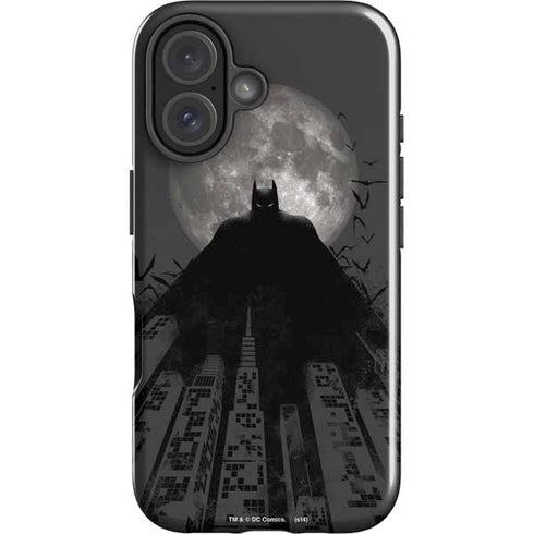 DC Comics Batman On City with Moon Art iPhone 16 Plus Impact Case