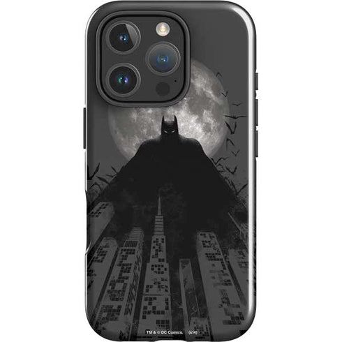 DC Comics Batman On City with Moon Art iPhone 16 Pro Impact Case