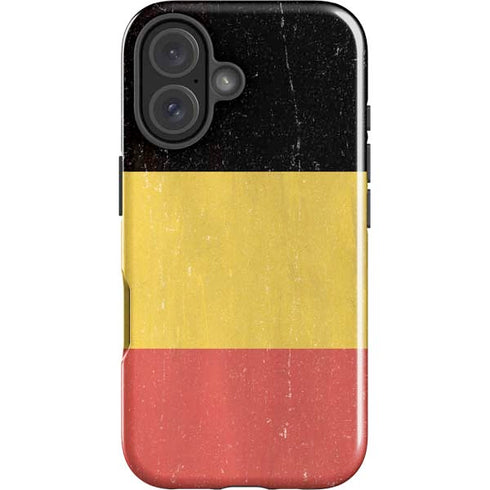 Belgium Flag Distressed iPhone 16 Plus Impact Case