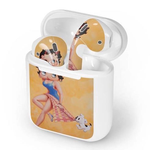 Betty Boop With Puppy Orange Background Apple AirPods Skin