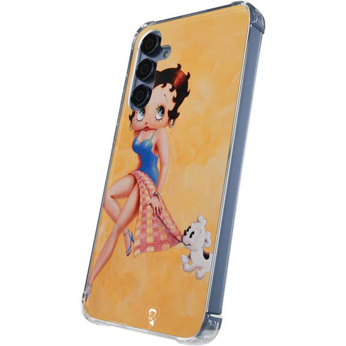 Betty Boop With Puppy Orange Background Galaxy A55 5G Clear Case