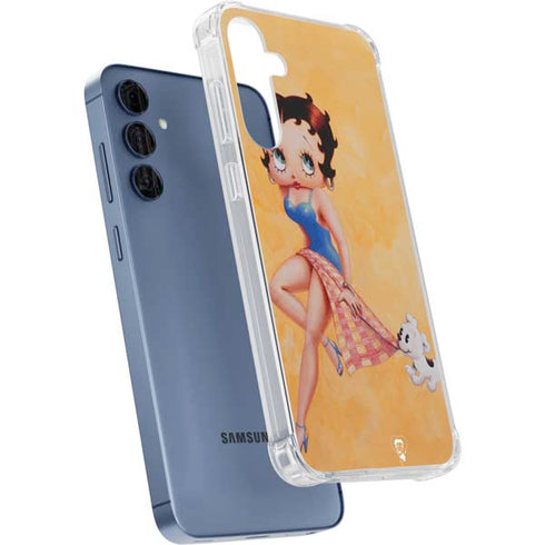 Betty Boop With Puppy Orange Background Galaxy A55 5G Clear Case