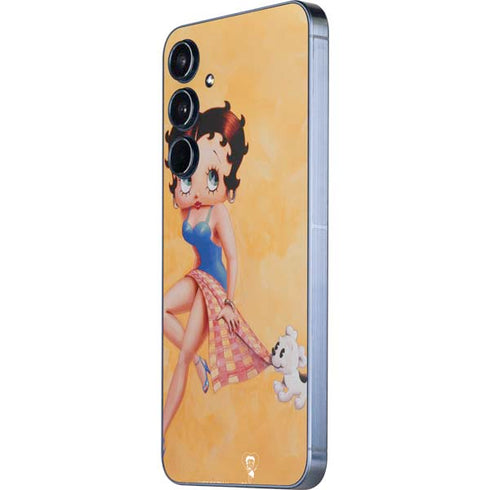 Betty Boop With Puppy Orange Background Galaxy A55 5G Skin