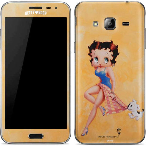 Betty Boop With Puppy Orange Background Galaxy J3 Skin