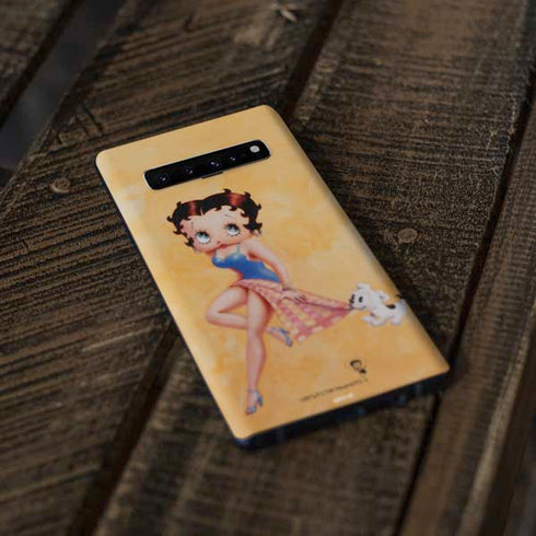 Betty Boop With Puppy Orange Background Galaxy S10 Plus Skin