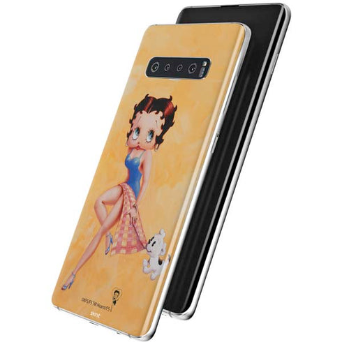 Betty Boop With Puppy Orange Background Galaxy S10 Skin