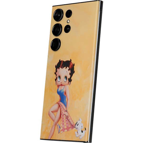 Betty Boop With Puppy Orange Background Galaxy Skins