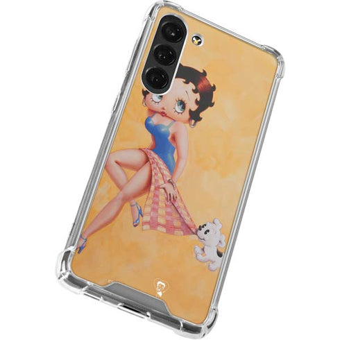 Betty Boop With Puppy Orange Background Galaxy S24 FE Clear Case