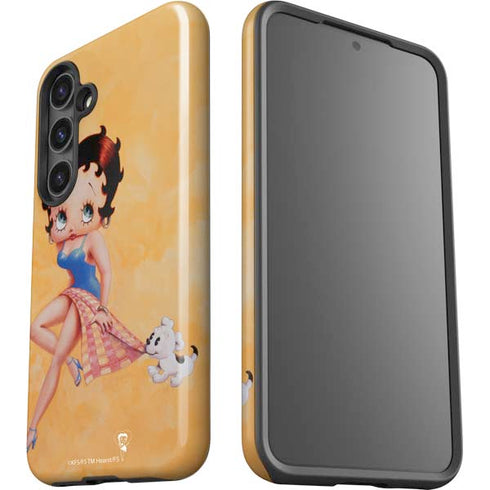 Betty Boop With Puppy Orange Background Galaxy S25 Plus Impact Case