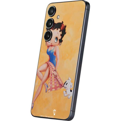 Betty Boop With Puppy Orange Background Galaxy S24 Plus Skin