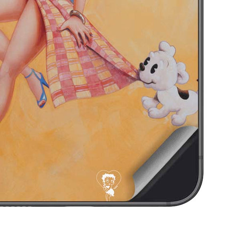 Betty Boop With Puppy Orange Background Galaxy S24 Plus Skin