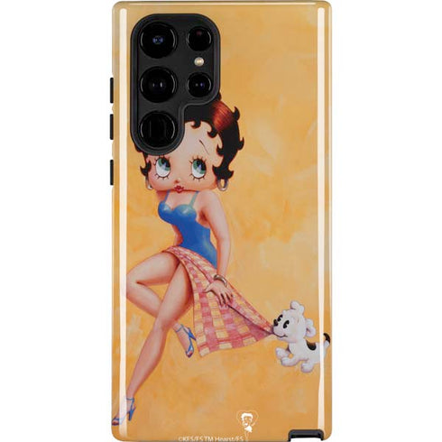 Betty Boop With Puppy Orange Background Galaxy Cases