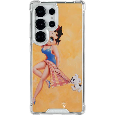 Betty Boop With Puppy Orange Background Galaxy S25 Ultra Clear Case