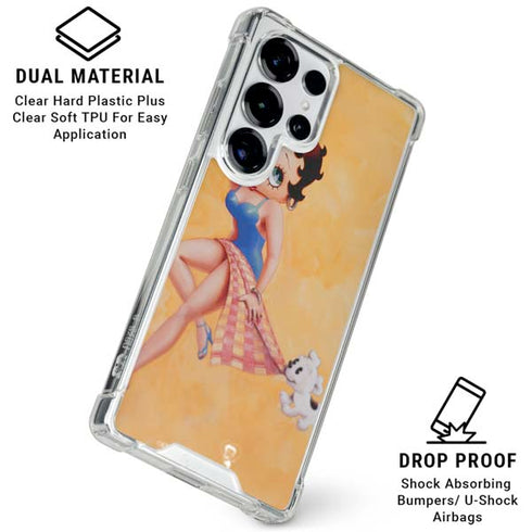 Betty Boop With Puppy Orange Background Galaxy S25 Ultra Clear Case