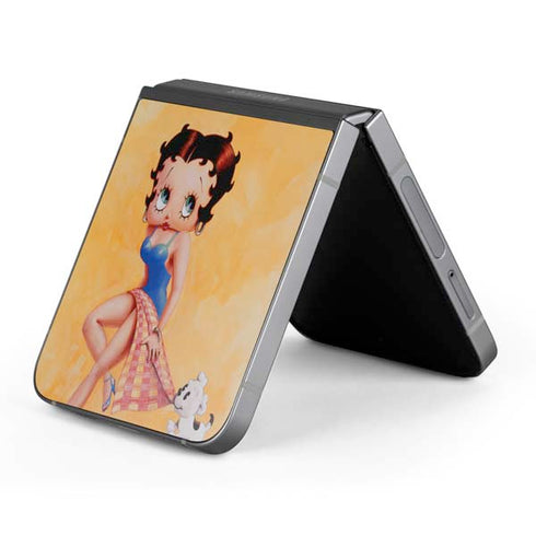 Betty Boop With Puppy Orange Background Galaxy Z Flip6 Skin