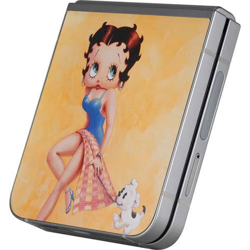 Betty Boop With Puppy Orange Background Galaxy Z Flip6 Skin