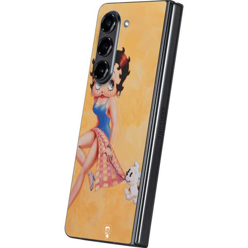 Betty Boop With Puppy Orange Background Galaxy Z Fold5 5G Skin
