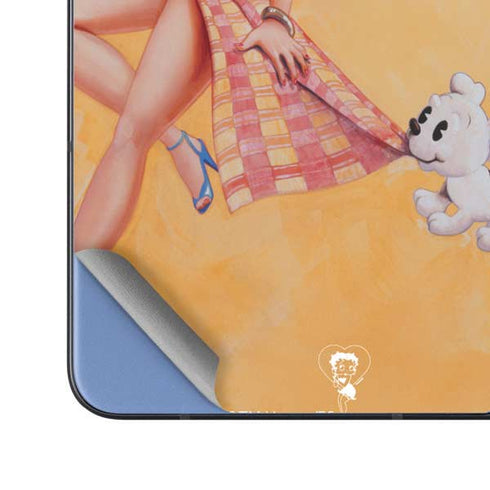 Betty Boop With Puppy Orange Background Galaxy Z Fold5 5G Skin