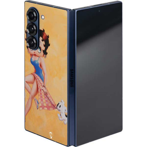 Betty Boop With Puppy Orange Background Galaxy Z Fold6 Skin