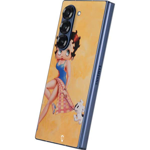 Betty Boop With Puppy Orange Background Galaxy Z Fold6 Skin
