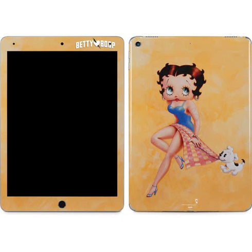 Betty Boop With Puppy Orange Background iPad Skins
