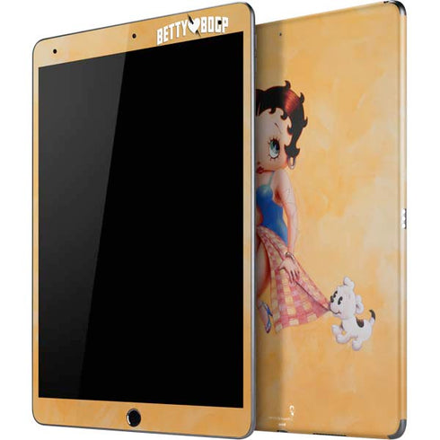 Betty Boop With Puppy Orange Background iPad Skins