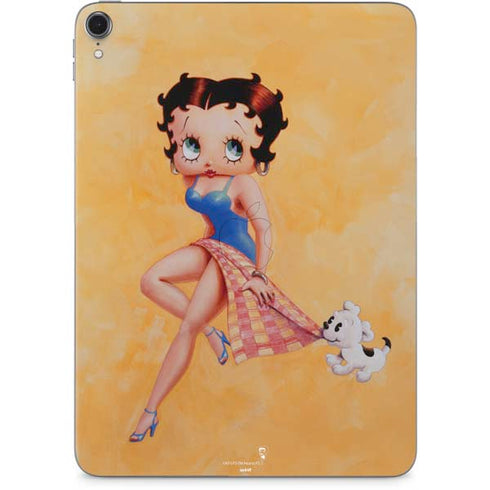 Betty Boop With Puppy Orange Background Apple iPad Pro Skin
