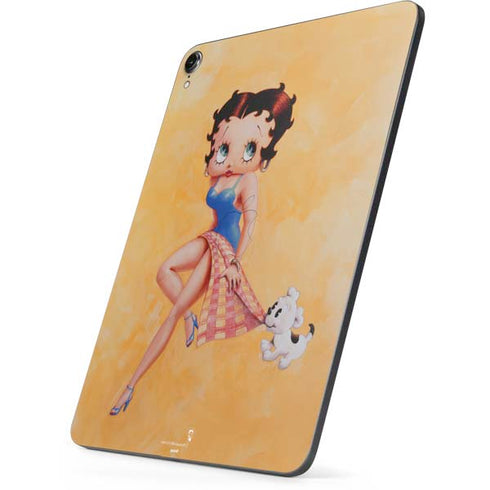 Betty Boop With Puppy Orange Background Apple iPad Pro Skin