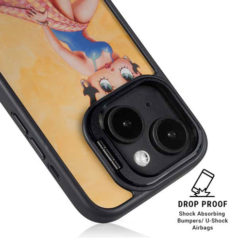 Betty Boop With Puppy Orange Background iPhone 14 Plus Kickstand Case