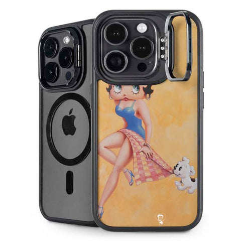 Betty Boop With Puppy Orange Background iPhone 14 Pro Max Kickstand Case