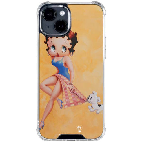 Betty Boop With Puppy Orange Background iPhone 15 Clear Case
