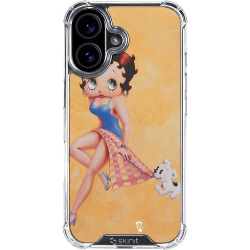 Betty Boop With Puppy Orange Background iPhone 16 Plus Clear Case