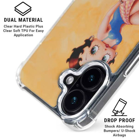Betty Boop With Puppy Orange Background iPhone 16 Plus Clear Case