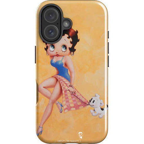 Betty Boop With Puppy Orange Background iPhone 16 Plus Impact Case