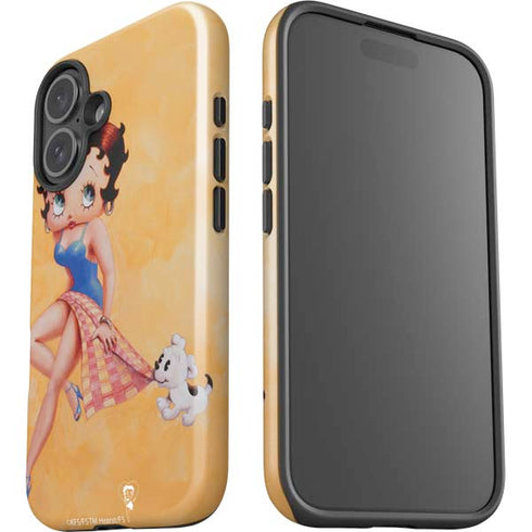 Betty Boop With Puppy Orange Background iPhone 16 Plus Impact Case