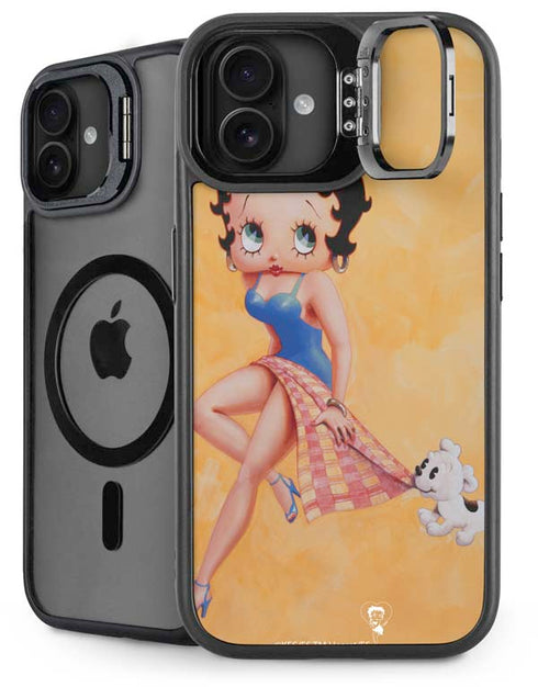 Betty Boop With Puppy Orange Background iPhone 16 Plus Kickstand Case