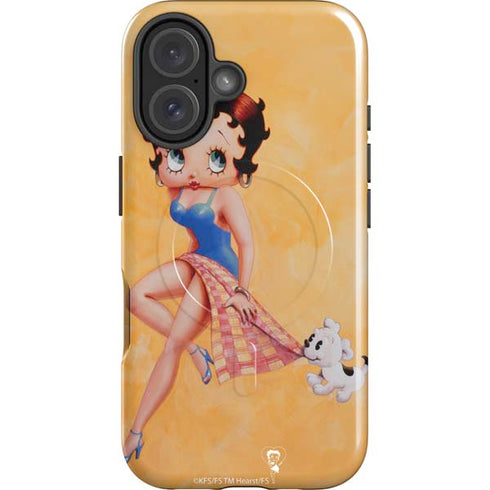 Betty Boop With Puppy Orange Background iPhone 16 Plus Magsafe Impact Case