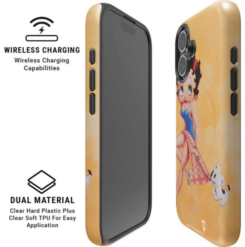 Betty Boop With Puppy Orange Background iPhone 16 Plus Magsafe Impact Case