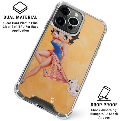 Betty Boop With Puppy Orange Background iPhone 16 Pro Max Clear Case
