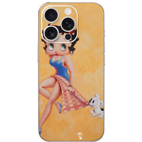 Betty Boop With Puppy Orange Background iPhone 16 Pro Skin