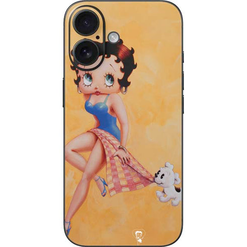 Betty Boop With Puppy Orange Background iPhone 16 Skin